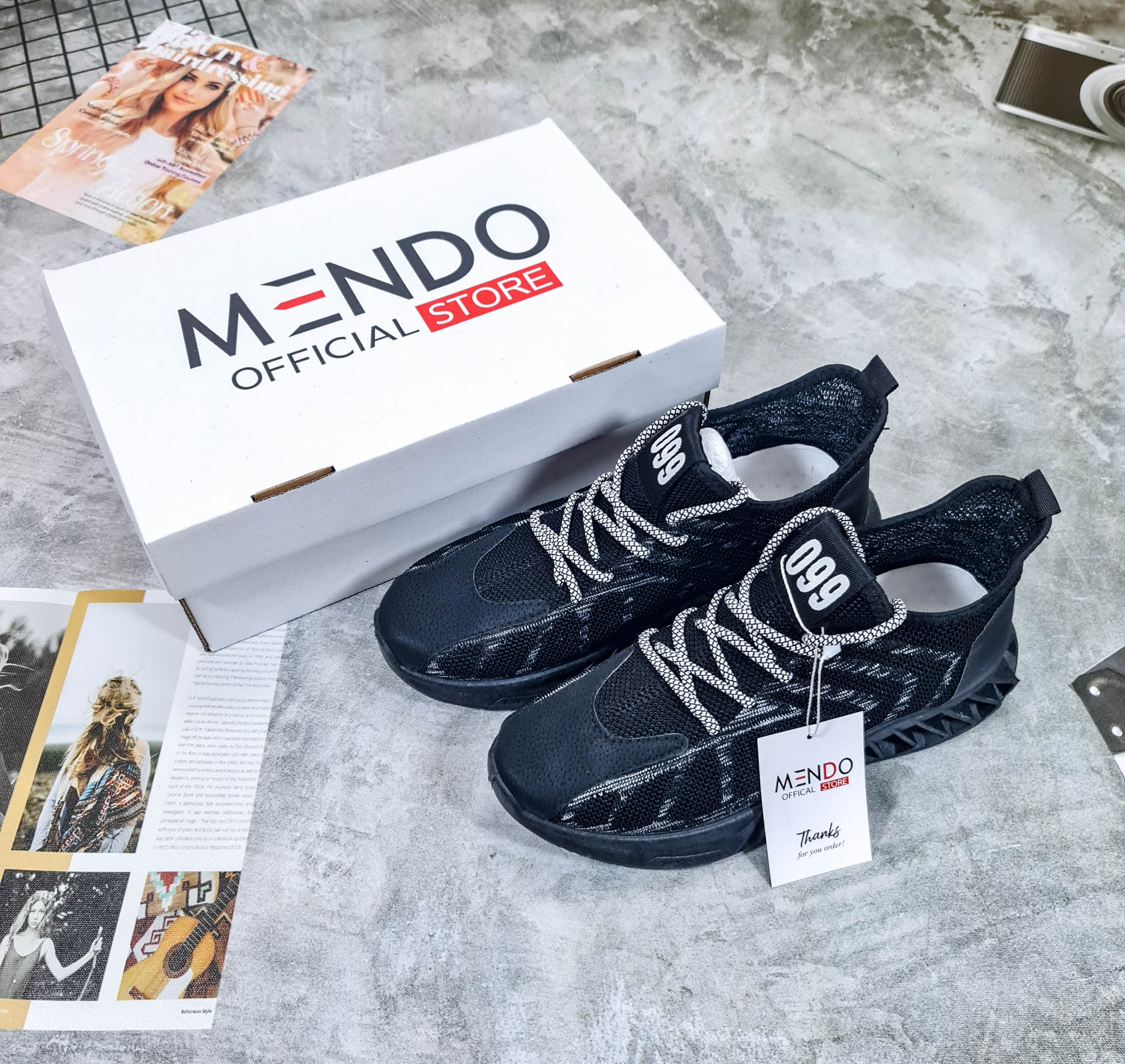 Giày Thể Thao Nam MENDO - Giày Sneaker Màu Đen, Giày Thoáng Khí Cao Cấp, Đế Xốp Nhẹ, Đàn Hồi Tốt - G5180