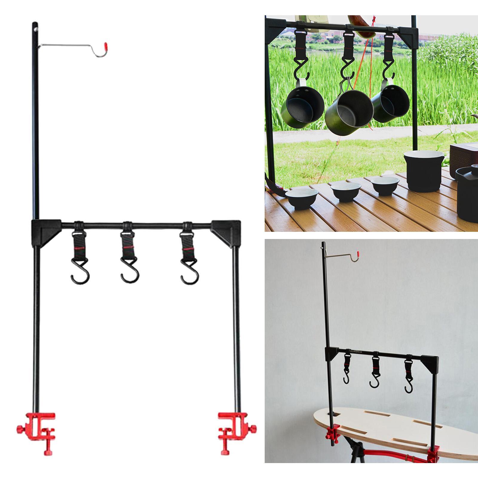 2 Set Camping Picnic Lantern Pole Hanging Rack Tent Hanger Stick Black