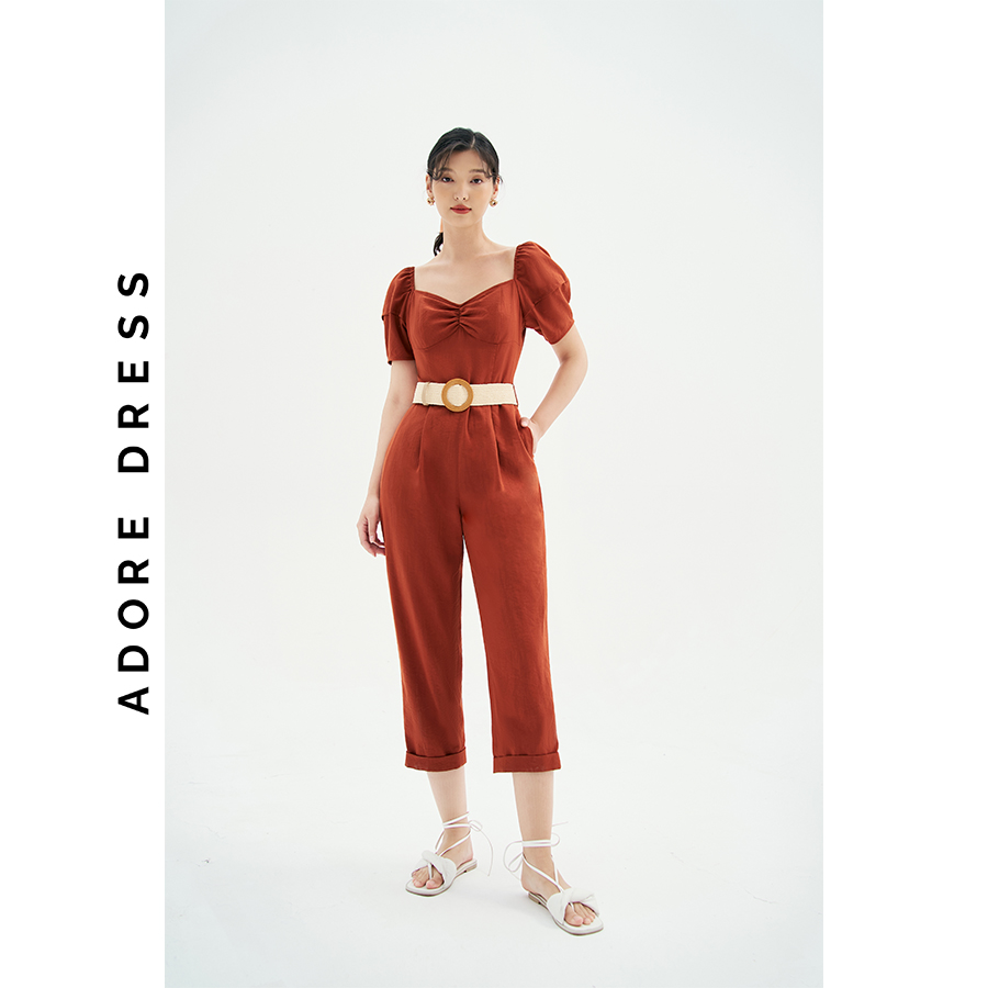 Đầm Midi Maxi jumpsuits giả đũi cam cháy rút dún lửng 311JS2004 ADORE DRESS - S