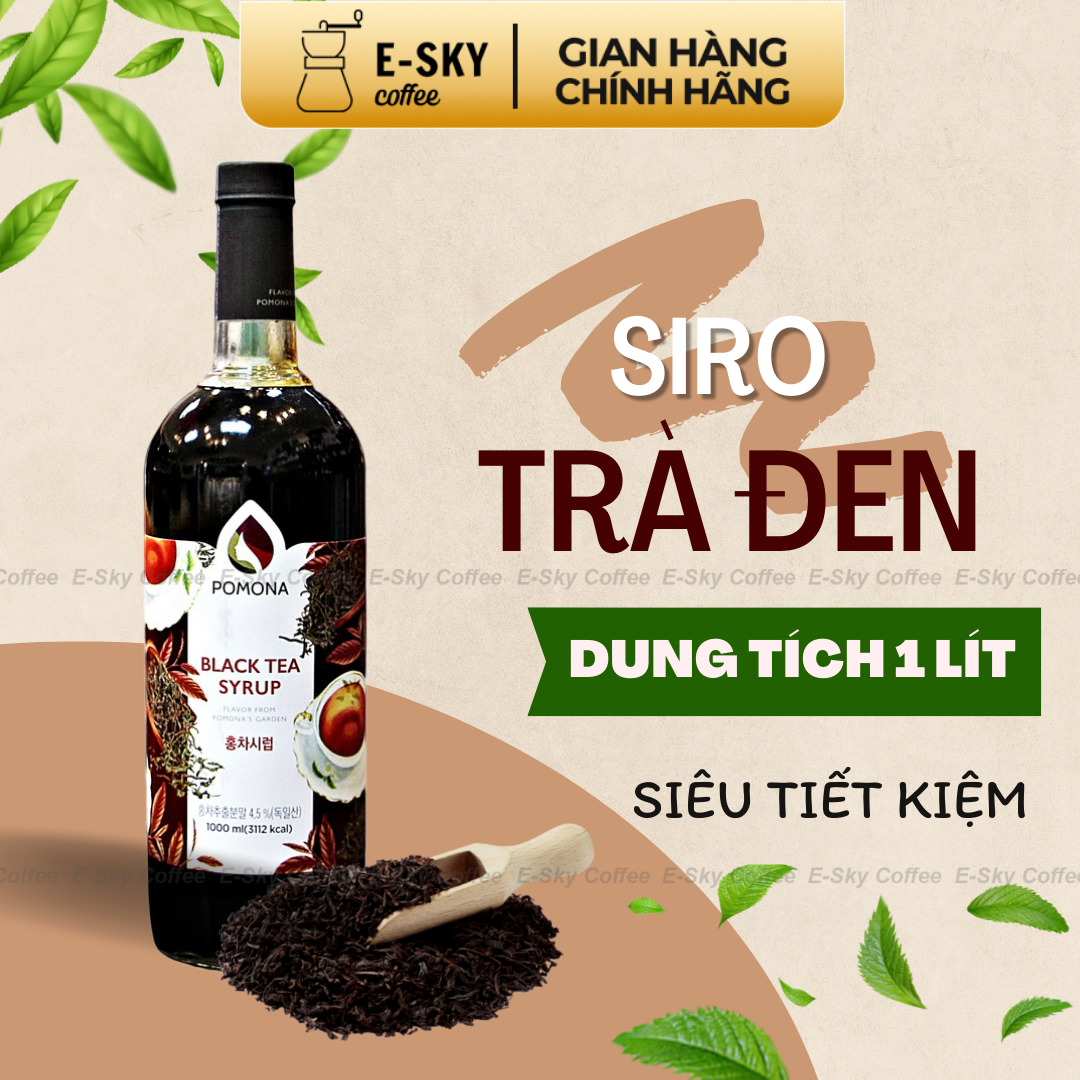 Siro Trà Đen Pomona Black Tea Syrup Nguyên Liệu Pha Chế Hàn Quốc Chai Thủy Tinh 1 lít