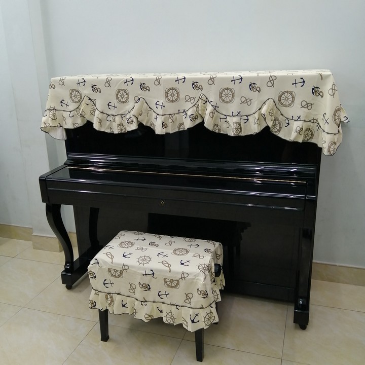 BỘ ĐÔI KHĂN PHỦ ĐÀN VÀ PHỦ GHẾ ĐÀN PIANO CƠ CAO CẤP HỌA TIẾT THỦY THỦ