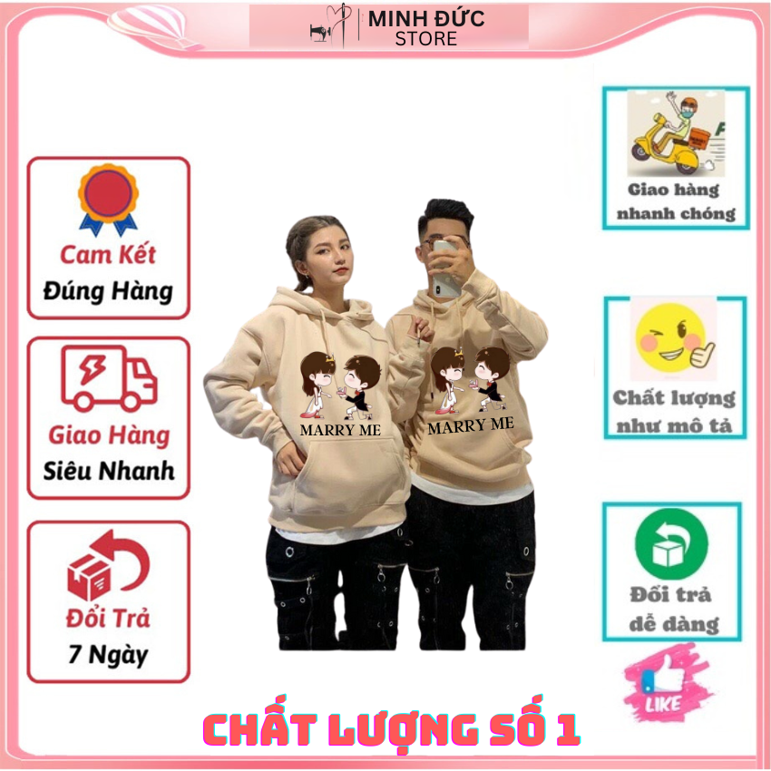 Áo Đôi Nam Nữ MM04, Áo Đôi Nỉ Có Mũ In Hình Cầu Hôn ý Nghĩa, Vải Nỉ Bông In Hình Dễ Thương