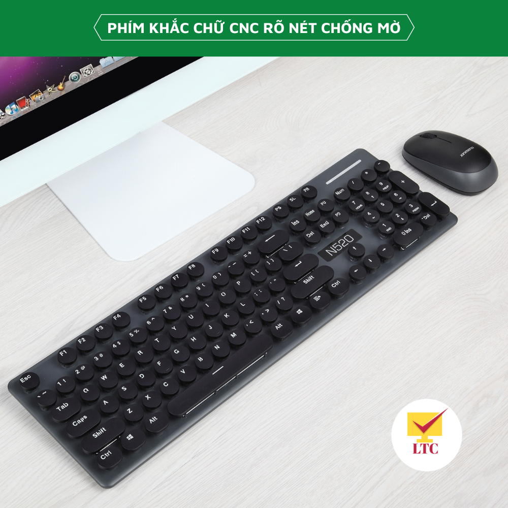 Bộ bàn phím và chuột không dây LTC N520 màu HỒNG CUTE cực xinh, kết nối qua đầu usb 2.4ghz, mẫu văn phòng cực hot 2022-Hàng Chính Hãng
