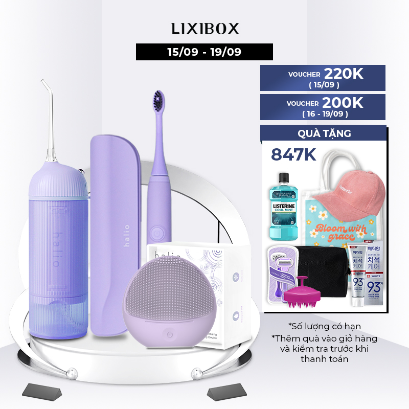 Combo Bàn chải điện Sonic Whitening Toothbrush Và Máy Tăm Nước Cầm Tay Halio UltraClean Oral Irrigator - Periwinkle