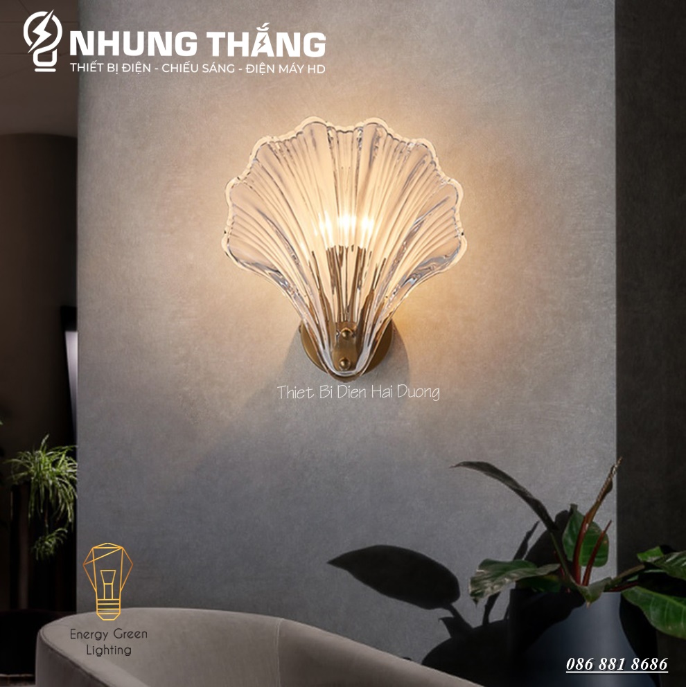 Đèn Tường Vỏ Sò DT-012 - Mặt Thủy Tinh Trắng Trong Suốt Cao Cấp - Decor Trang Trí - Sử Đụng Đui E14 - Bóng Bắp Ngô - Có Video