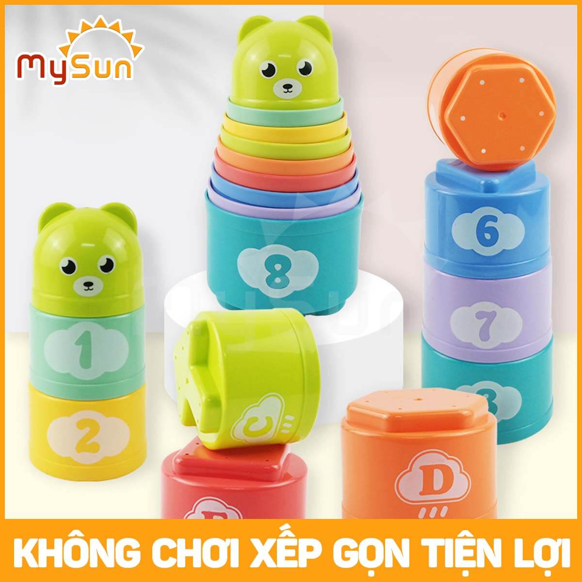 Đồ chơi xếp tháp chồng cốc thông minh giáo dục trí tuệ  cho bé học tập đếm số và chữ cái cho bé MySun