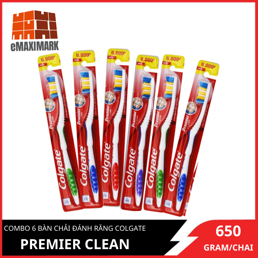 Combo 6 cây bàn chải đánh răng Colgate Premier Clean chải sạch tận kẽ răng 1 cây đơn X6