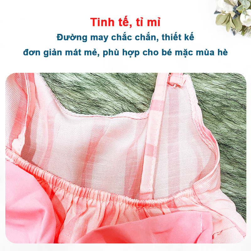 Đầm cho bé 8-24kg chất đũi mềm Baby-S, Váy 2 dây cho bé dáng xòe phối nơ mặt lưng xinh xắn – SD092