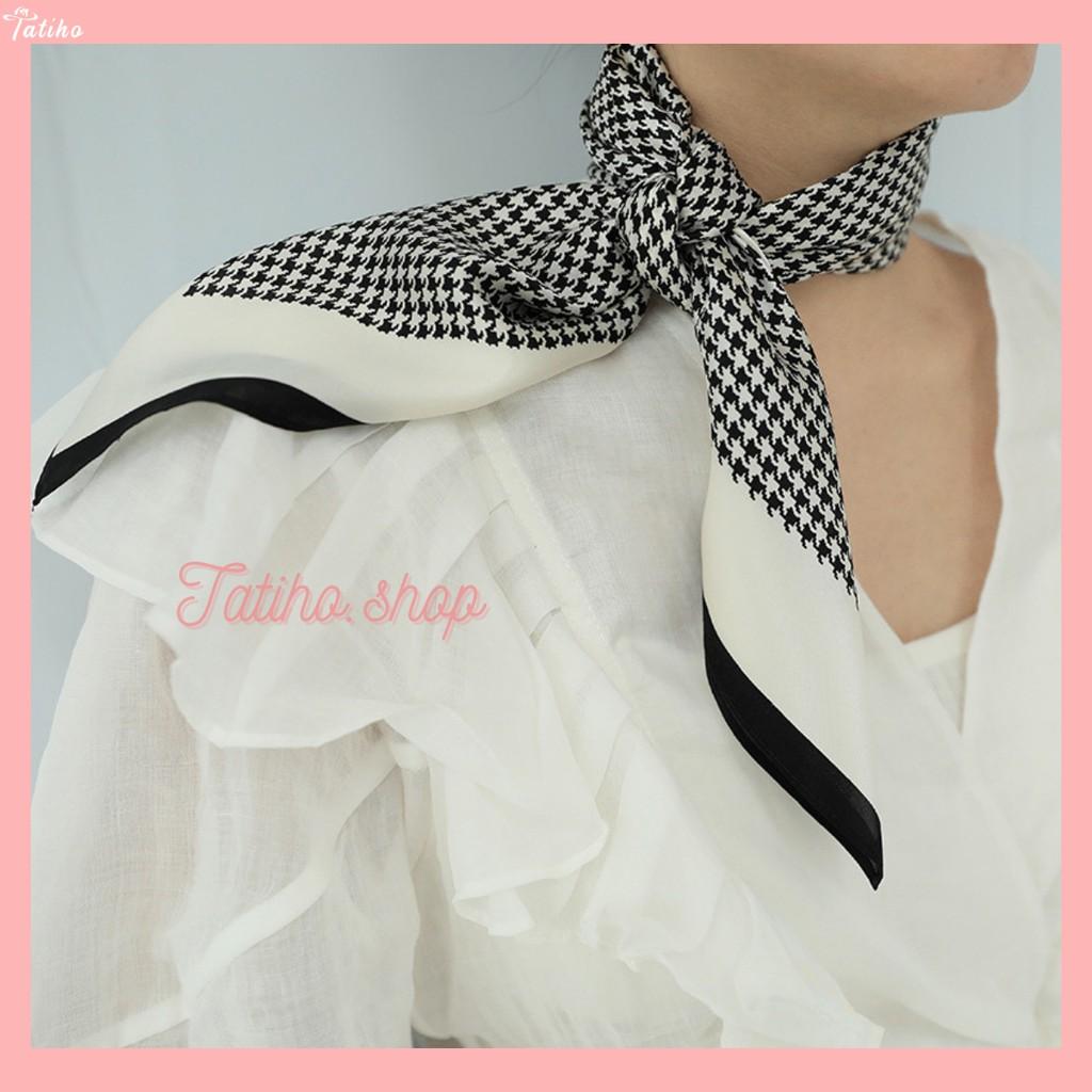 Khăn Lụa Vuông, Khăn Turban Cao Cấp Họa Tiết Houndstooth - Chất Liệu Chiffon - 70x70cm - Mã KL025