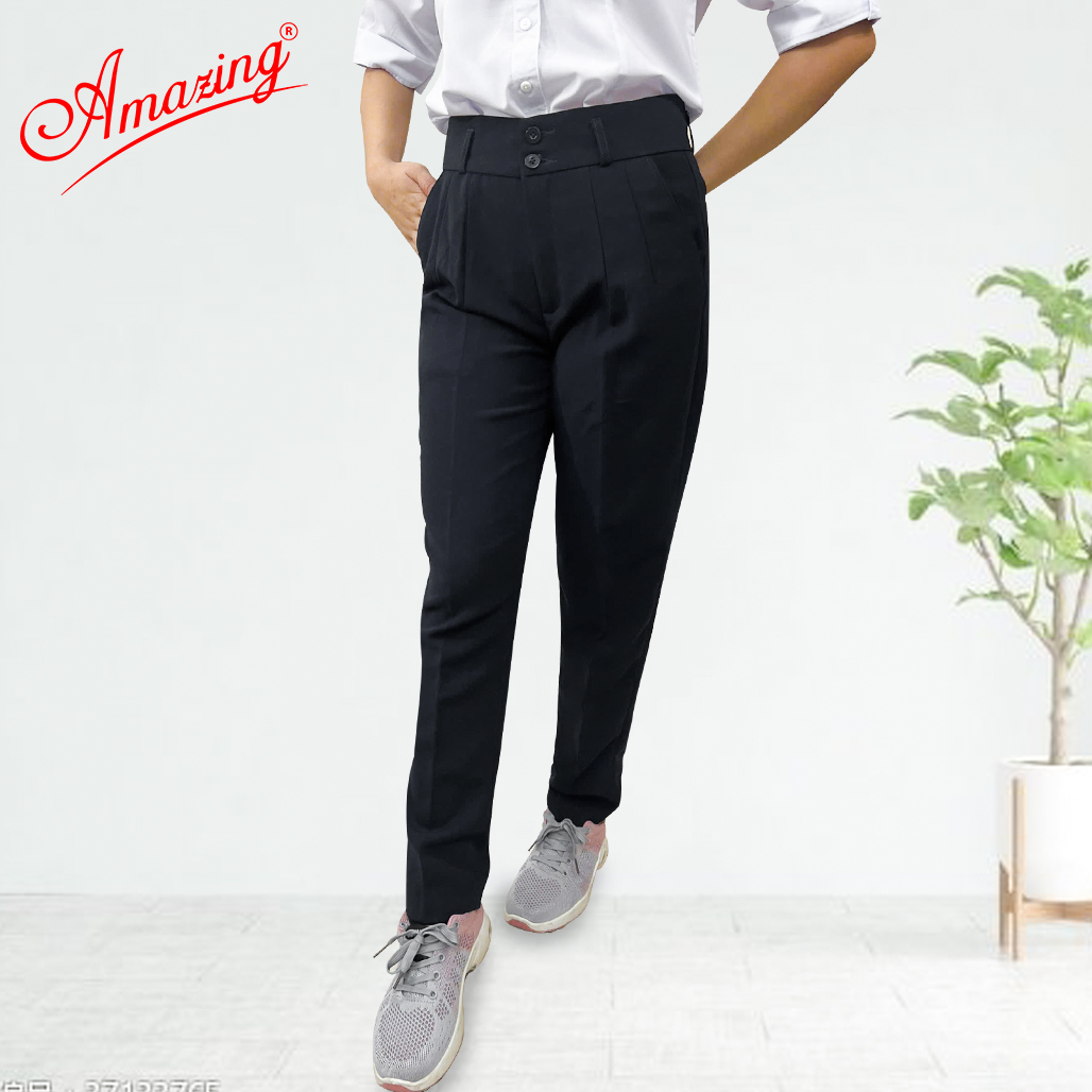 Quần tây bé gái 2 nút cạp cao Amazing màu đen, dáng baggy, vải tuyết mưa dày mình, không nhăn nhàu