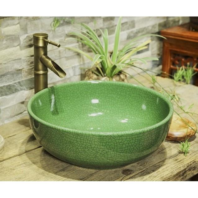 Chậu lavabo để bàn nghệ thuật với tông màu xanh yên bình