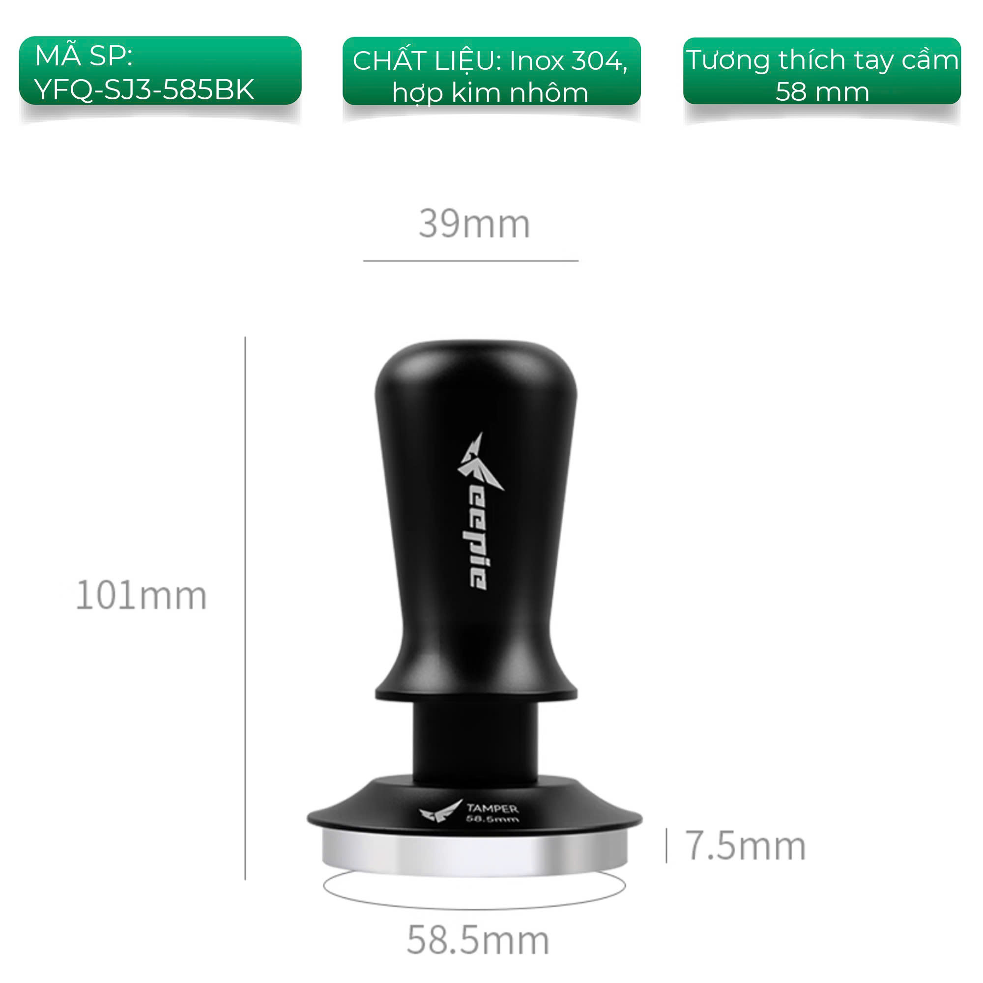 Tamper nén cố định lực màu đen Feepie