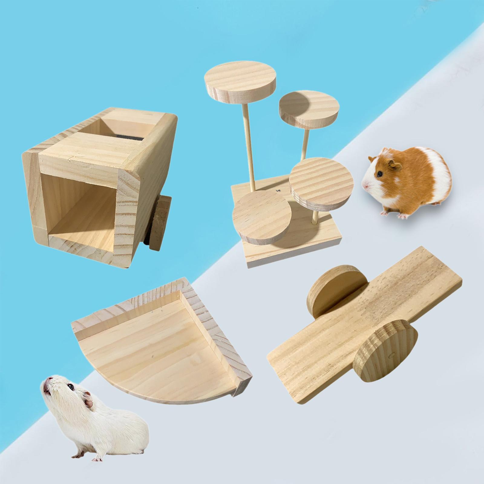 4x Wooden Hamster Toy Small Pets Gerbil Guinea Pig Seesaw Ladder Teeterboard