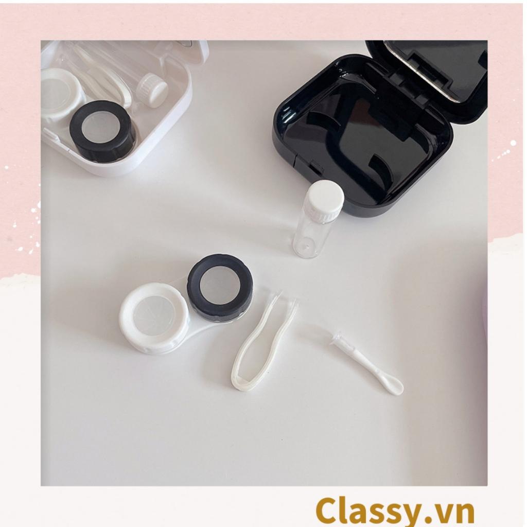 Hộp đựng kính áp tròng Classy 2 màu đen trắng đính hạt bling bling, họa tiết trái tim PK1670 | Hộp đựng kính áp tròng