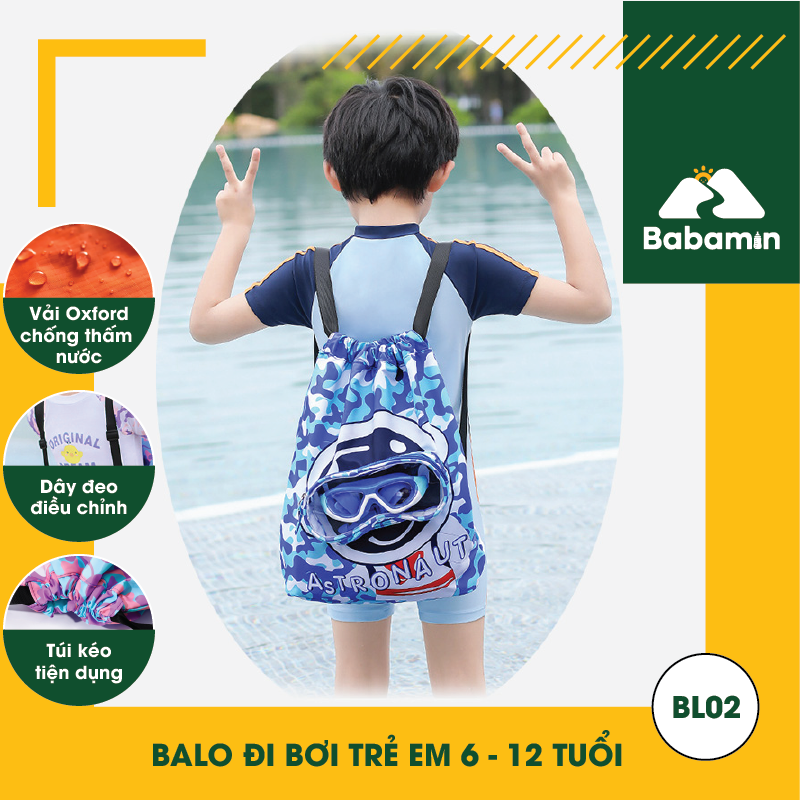 Balo Đi Bơi Trẻ Em 6 - 12 Tuổi Chống Thấm Nước, Babamin - Họa Tiết Hoạt Hình Dễ Thương - BL02