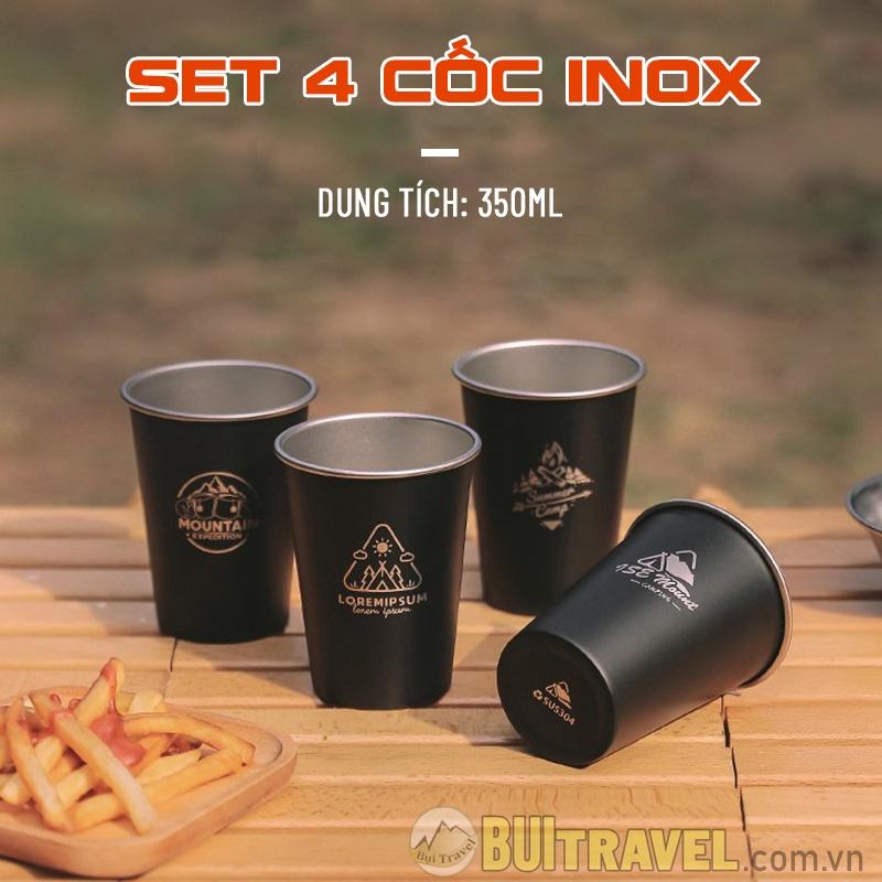 Set 4 Cốc Inox 304 Có Kèm Túi Đựng