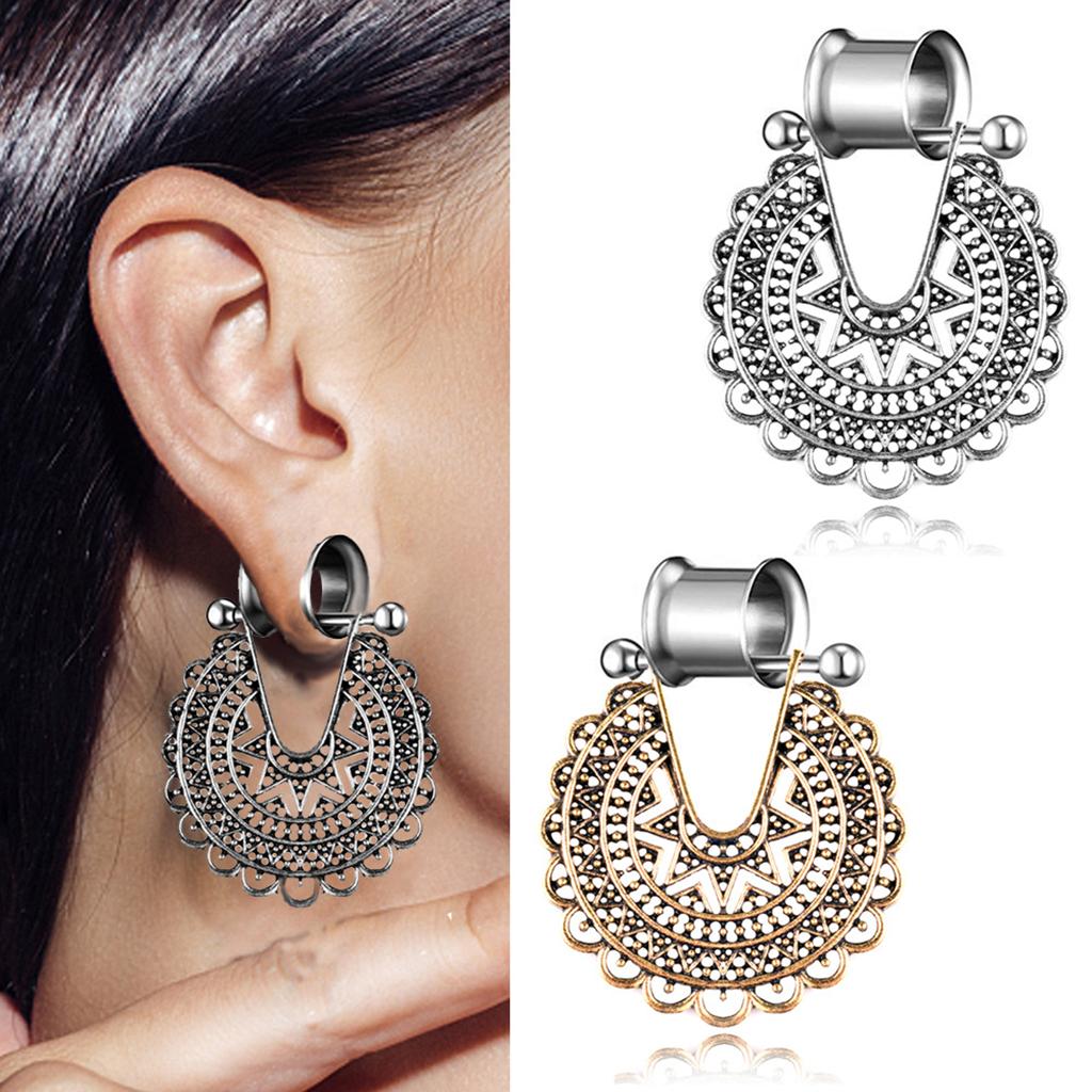 Boho Hollow Flower Stainless Steel Dangle Ear Plugs