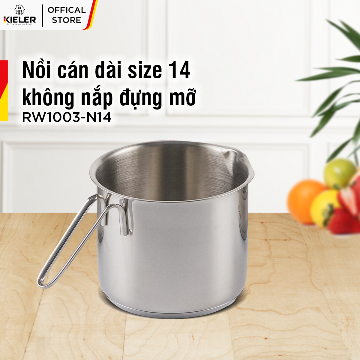 Nồi cán dài không nắp đựng mỡ KIELER đáy từ 14cm nấu nhanh, tiết kiệm điện, có 2 lớp chống dính Whitford RW1003-N14 - Hàng Chính Hãng