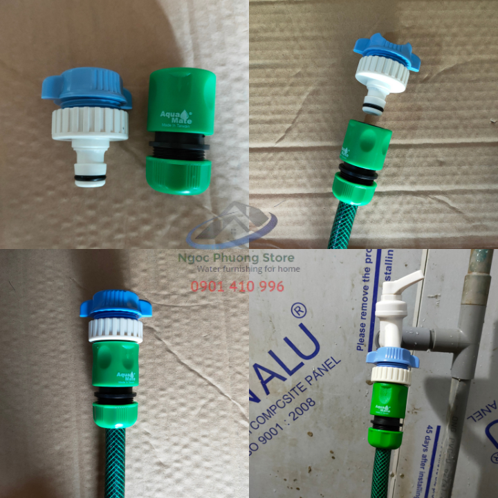 COMBO 3 Cút nối nhanh nối vòi nước không mỏ,ren và ống mềm làm vườn 14mm-21mm AQUAMATE ĐÀI LOAN – W3216 kèm W3130 và W3180