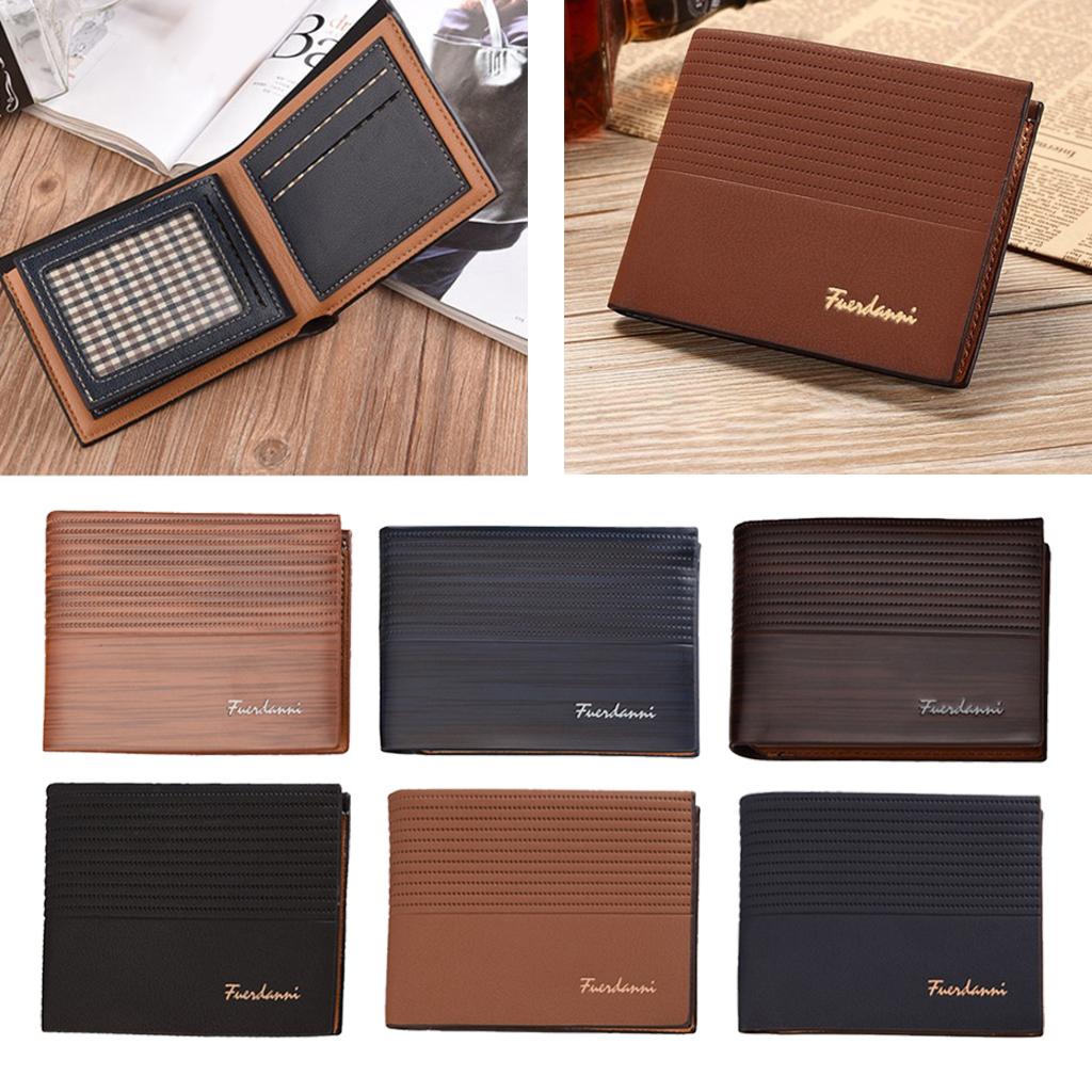 Leather Men Women Wallet Bifold Credit Card Holder Light Coffee