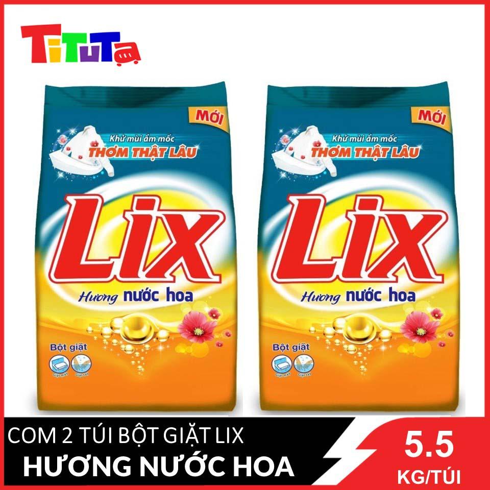 [Nguyên thùng] COMBO 2 gói Bột giặt LIX Hương nước hoa (Cam) khử ẩm mốc, thơm thật lâu 5.5KGX2