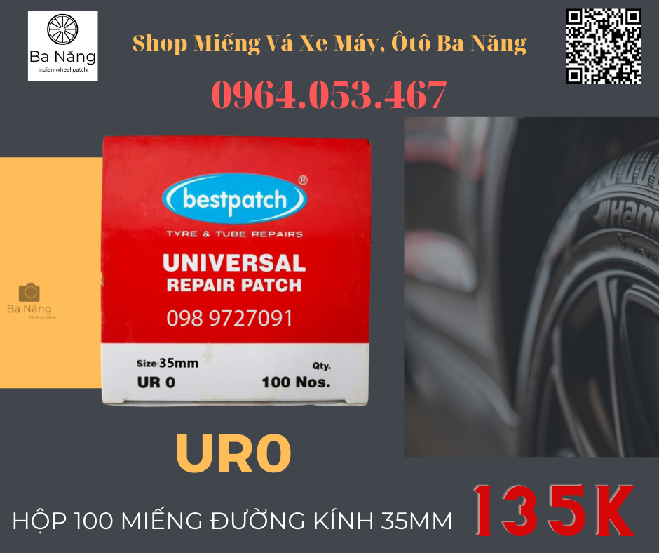 100 Miếng vá ruột xe máy, ôtô hình tròn UR0 35mm