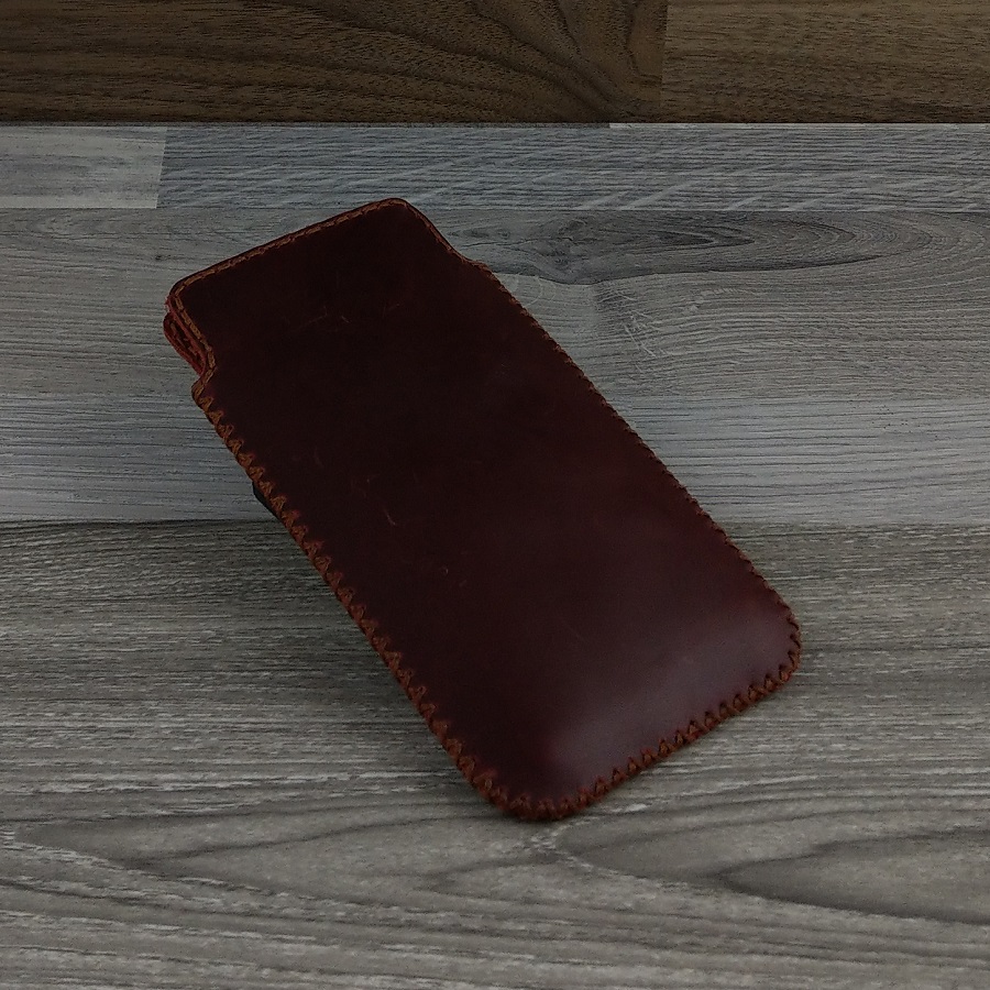 Bao Da Túi Rút dành cho Iphone 11 Da Bò Sáp Màu Nâu Đỏ