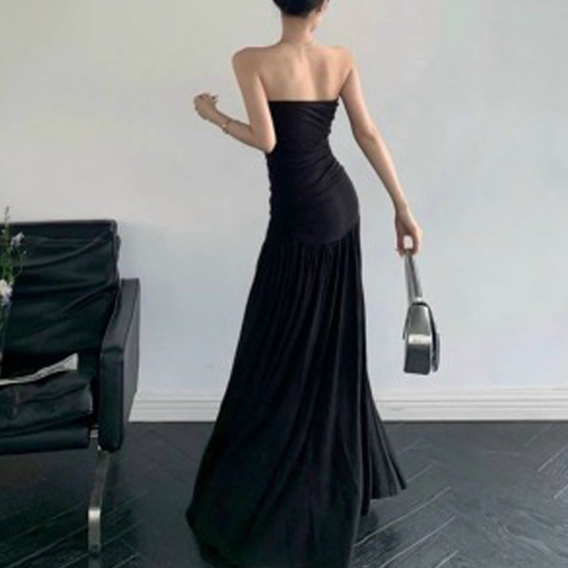 Đầm Maxi Ống Đen, Đầm Maxi Cúp Ngực Chất Lụa Larong