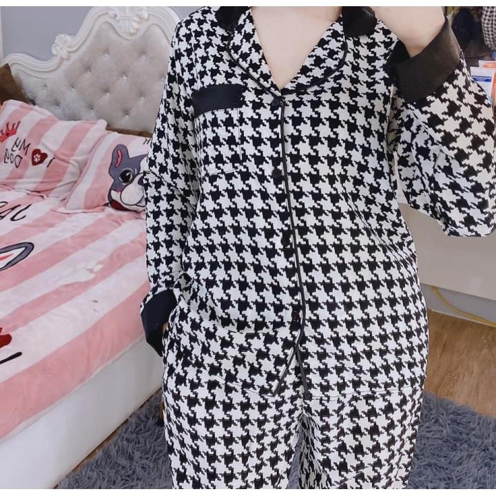 Đồ bộ nữ pijama tay dài quần dài nhiều màu họa tiết caro dễ thương Ulzzang Hot Trend