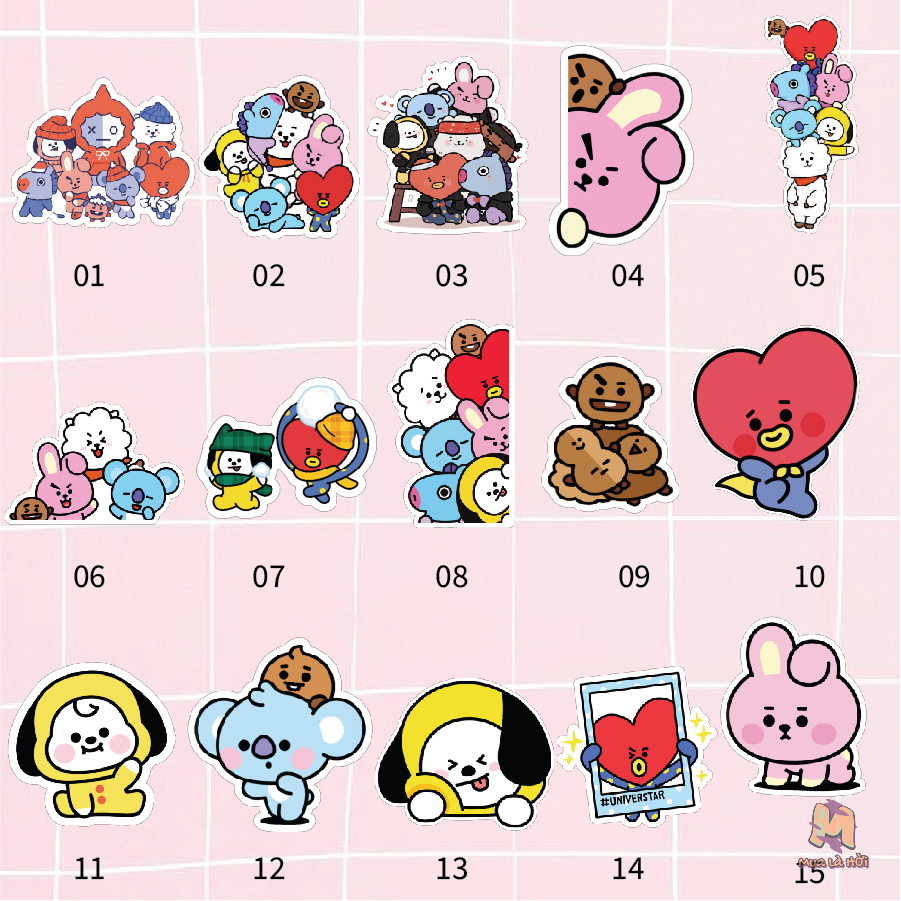 Miếng dán Stickers chủ đề BT21