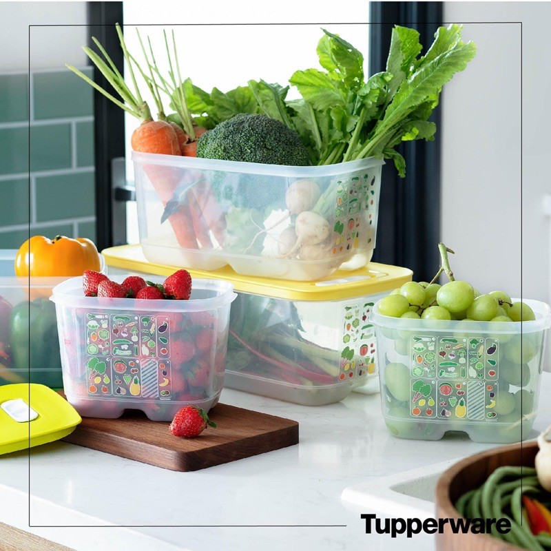 Bộ Hộp Trữ Mát Rau Củ Ventsmart 5 Tupperware, Hộp Có Nút Hô Hấp Giúp Trái Cây Tươi Lâu Hơn, Hộp Biết Thở