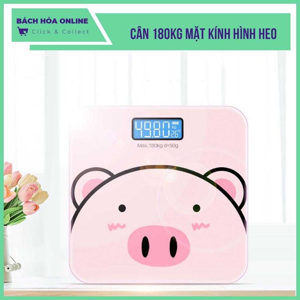 Cân điện tử mặt kính cường lực hình heo siêu dễ thương, cân sức khỏe chịu lực đến 180kg