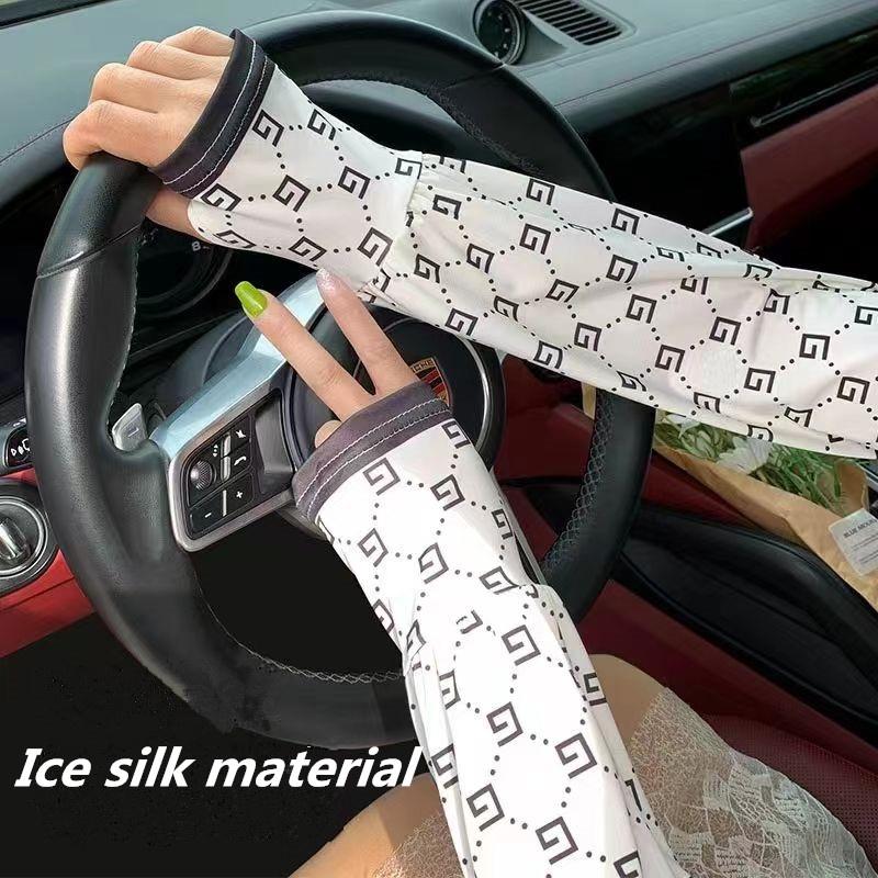 Găng tay chống nắng chống tia UV dáng rộng vải lụa mát in hoa thời trang