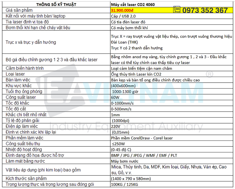 Máy khắc laser CO2 4060 60W / Máy cắt laser 4060 60W / Máy cắt mica / Máy cắt gỗ