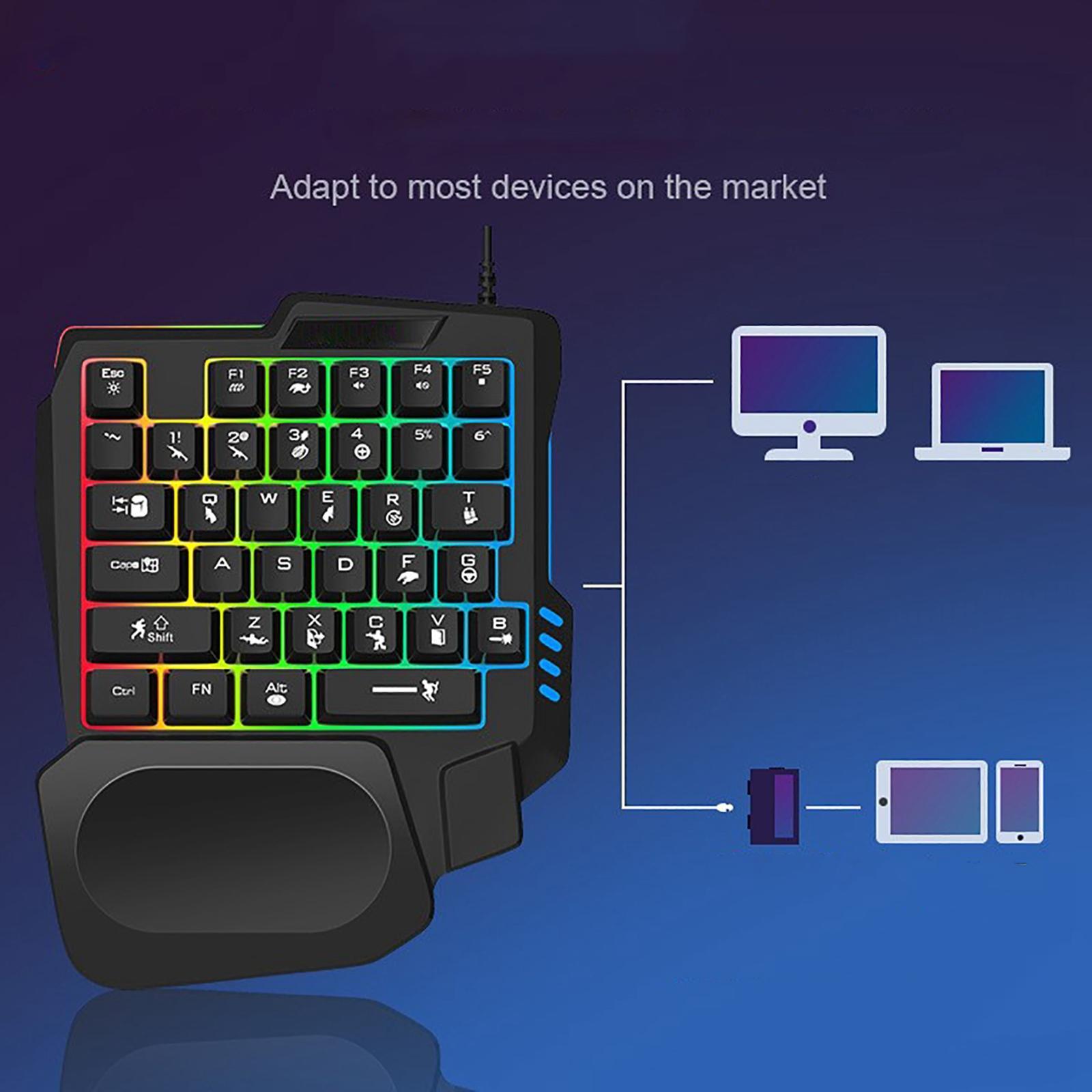 Gaming Keyboard One-Handed Small Cool Backlit 35 Keys USB Interface Portable for PC