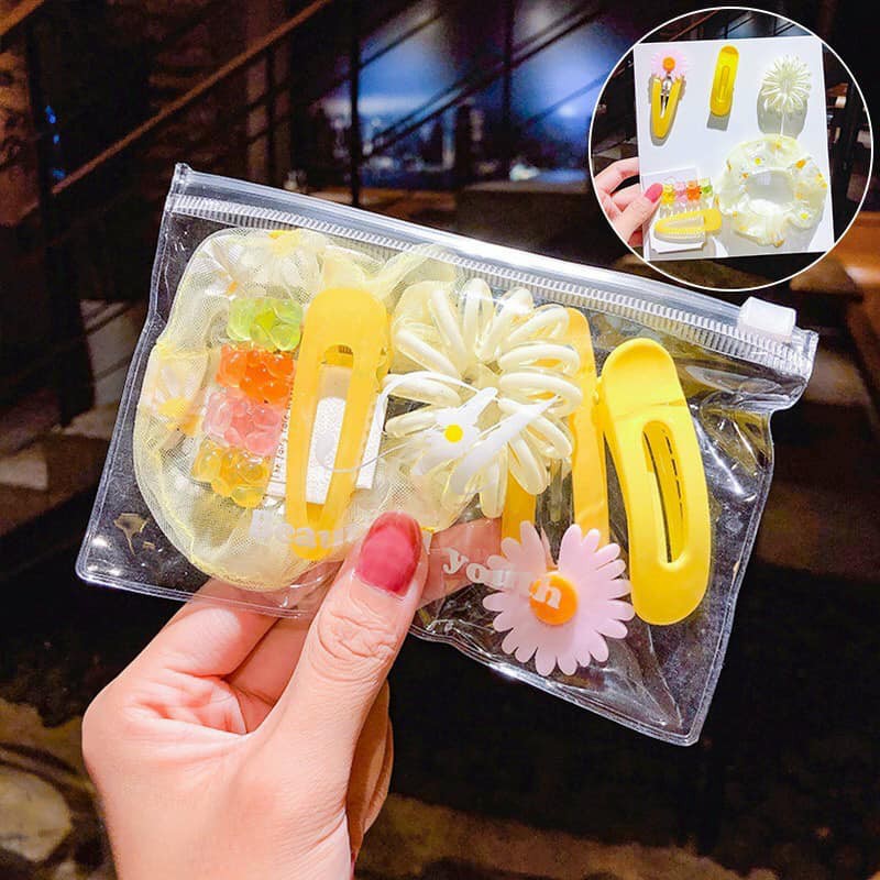 Sét 6 kẹp tóc cột tóc kèm túi zip siêu xinh