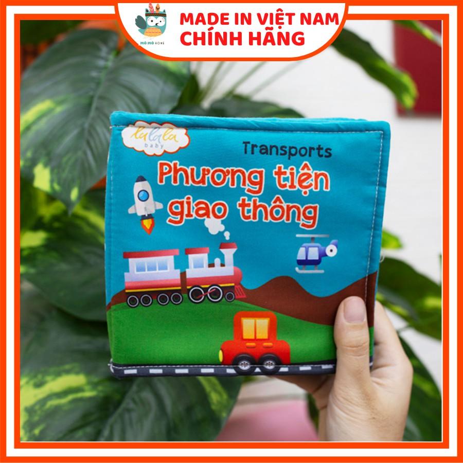 Sách vải song ngữ cho bé, kích thích đa giác quan chủ đề Phương tiện giao thông. Kích thước 15x15cm 12 trang