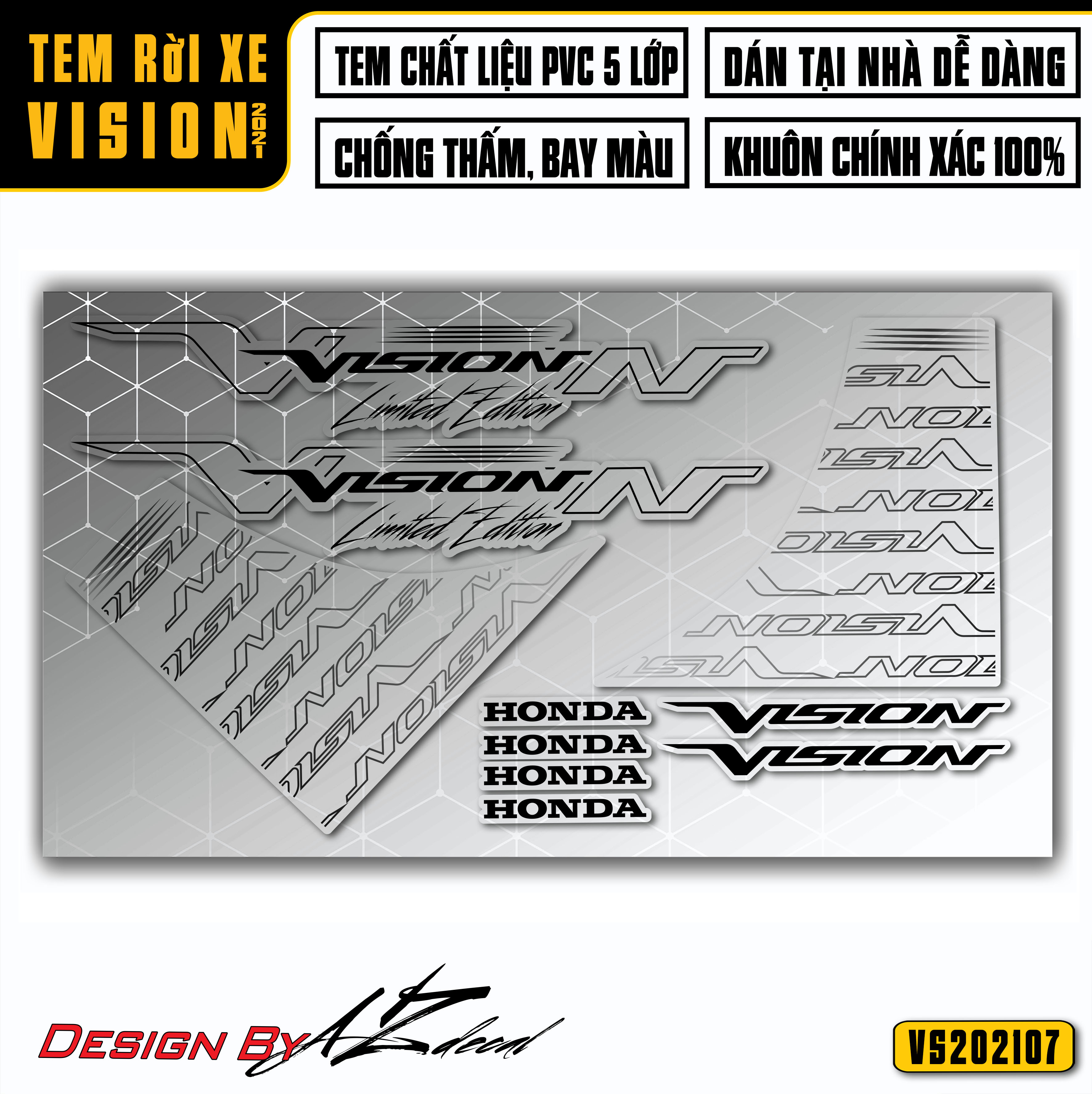 Tem Rời Dán Xe Vision Mẫu Chìm Nổi | VS07 | Decal Xe Chống Thấm Nước, Dễ Dán Tại Nhà