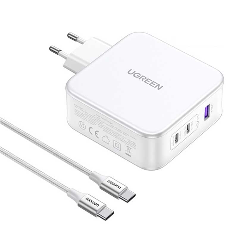 Củ sạc nhanh GaN Nexode 140W Ugreen 15339 CD289, 2xUSB-C 1xUSB-A, Kèm cáp USB-C 1m5 240W Hàng chính hãng