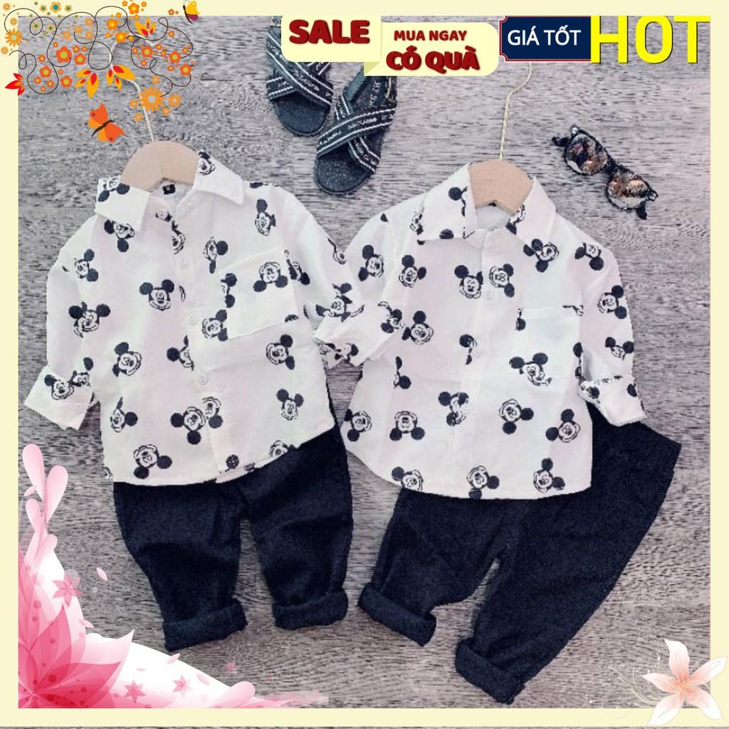 BÁN SỈ SET ÁO TRẮNG MICKEY DÀI TAY BÉ TRAI