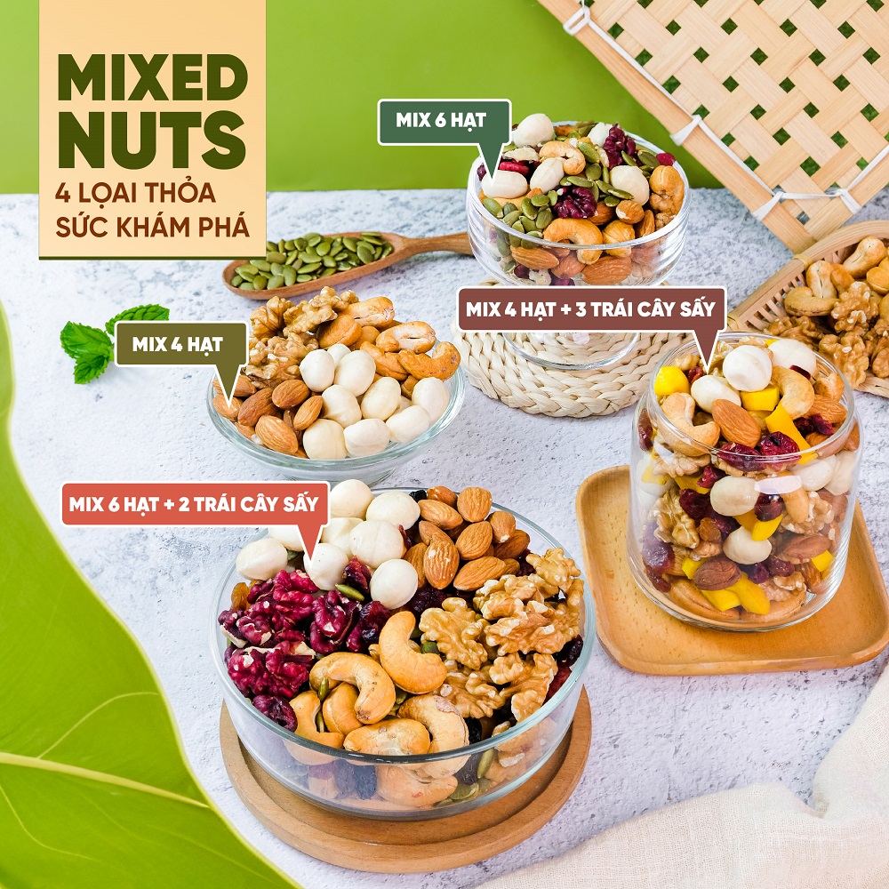 Hạt dinh dưỡng mix 6 loại TANU NUTS hũ 500g/350g hạt ngũ cốc cho bà bầu gồm macca, óc chó, hạnh nhân, bí xanh, điều