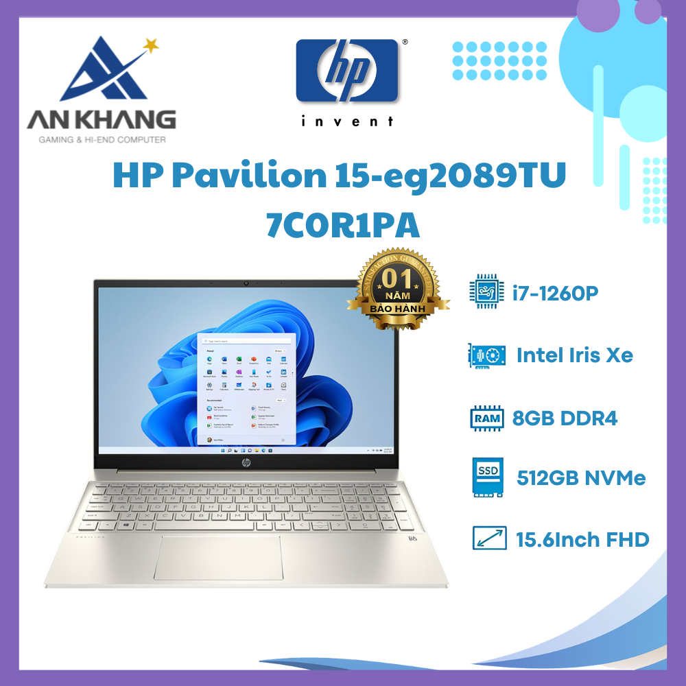 Laptop HP Pavilion 15-eg2089TU 7C0R1PA (Core i7 1260P/ 8GB/ 512GB SSD/ Intel Iris Xe Graphics/ 15.6inch Full HD/ Windows 11 Home/ Gold/ Hợp kim nhôm) - Hàng Chính Hãng