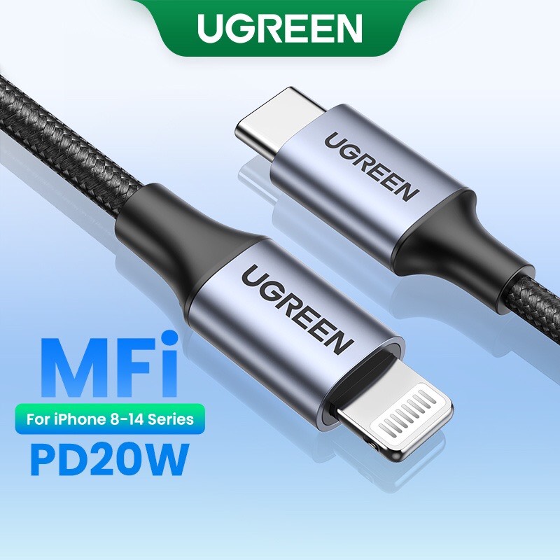 Cáp sạc, dữ liệu USB Type-C sang IP dài 2M chuẩn MFI, sạc nhanh 3A Ugreen 60761(Đen) hàng chính hãng