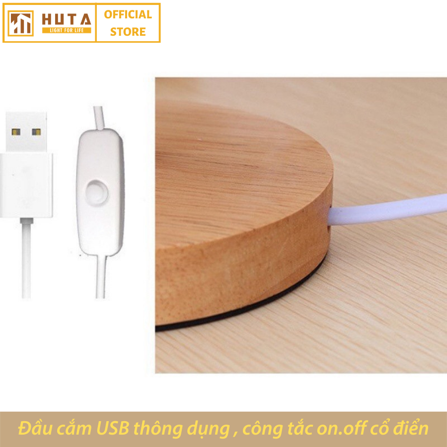 Đèn Ngủ Để Bàn Gỗ HUTA G1S Mini Cute, Đầu Cắm USB, Decor Trang Trí Phòng Ngủ, Đọc Sách Đầu Giường, Dải Led Ánh Sáng Vàng Tiết Kiệm Điện