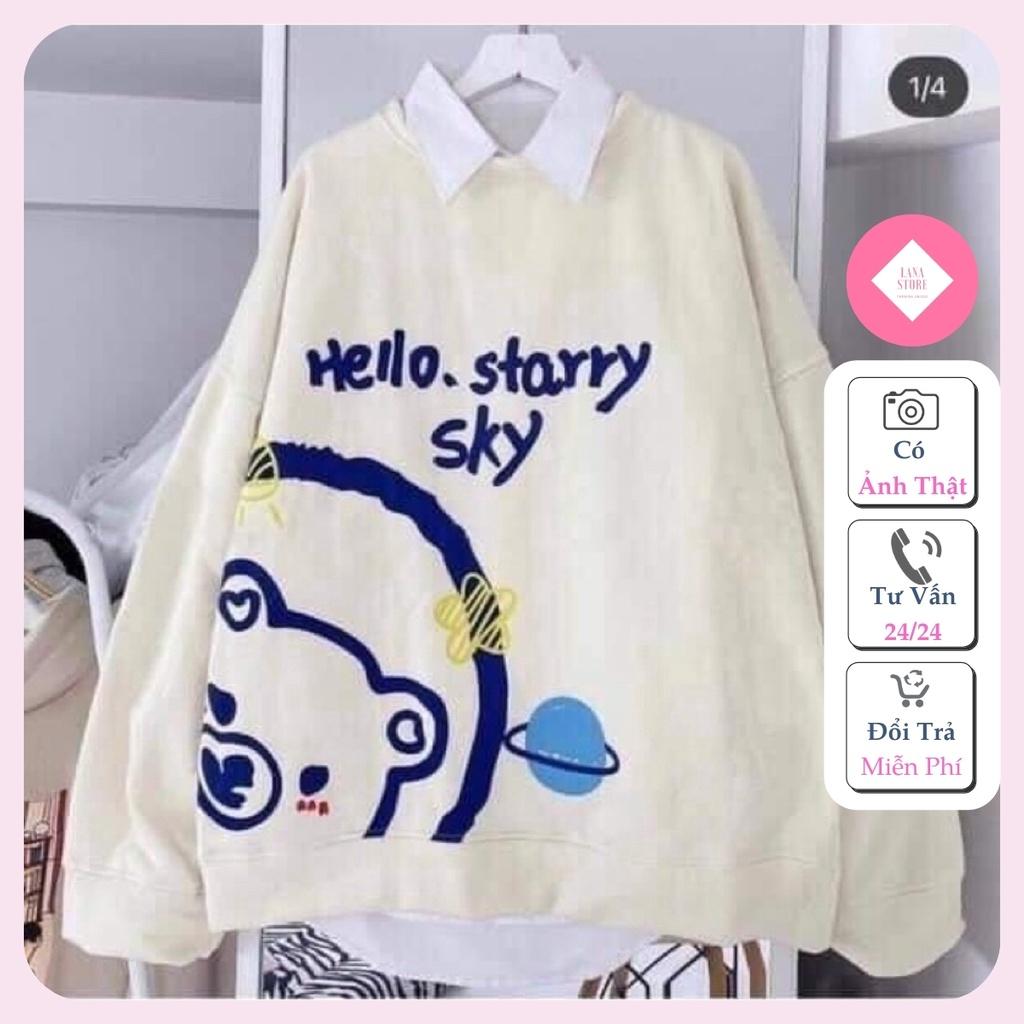 Áo Sweater Gấu Sky Nỉ Ngoại Tay Phồng Áo Swt Tay Phồng Unisex Nam Nữ, Áo Sweater Nỉ Unisex, Áo Sweater Nữ Nỉ Form Rộng Nam Unisex SKY Ulzzang, Áo Sweater Nỉ Dài Tay In Cực Rõ Unisex Nam Nữ 2 Màu Siêu Xinh