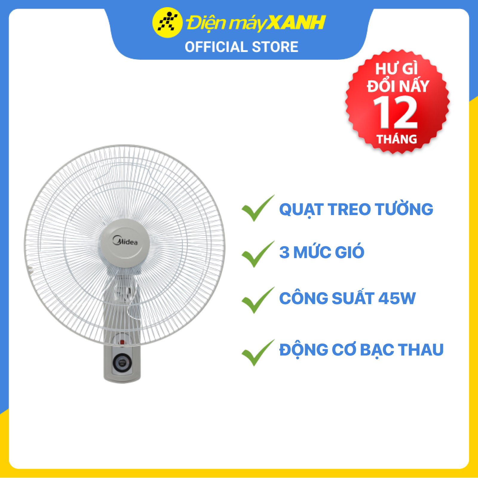 Quạt Treo Tường Midea FW40-15VFR (45W) - Hàng chính hãng