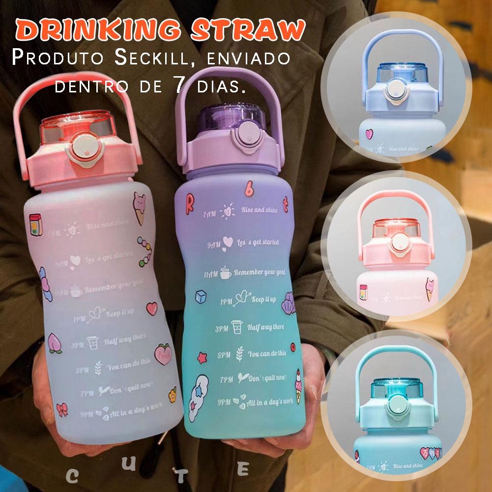 Bình Nước 2L Dung Tích Lớn Có Ống Hút Màu Gradient/ Matte Bằng Nhựa Chống Rơi Vỡ