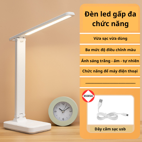 Đèn led chống cận, để bàn học sạc usb có kệ đựng bút hoặc điện thoại hình tròn - Hàng chính hãng