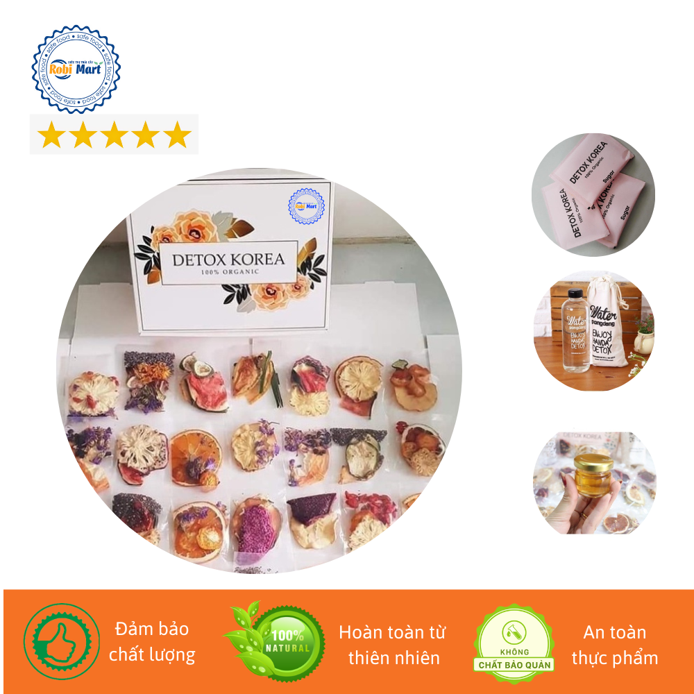 Hộp 30 gói trà detox hoa quả sấy khô robimart vip 5 vị giảm cân, giữ dáng, đẹp da - tặng kèm bình 1000ml, đường, mật ong