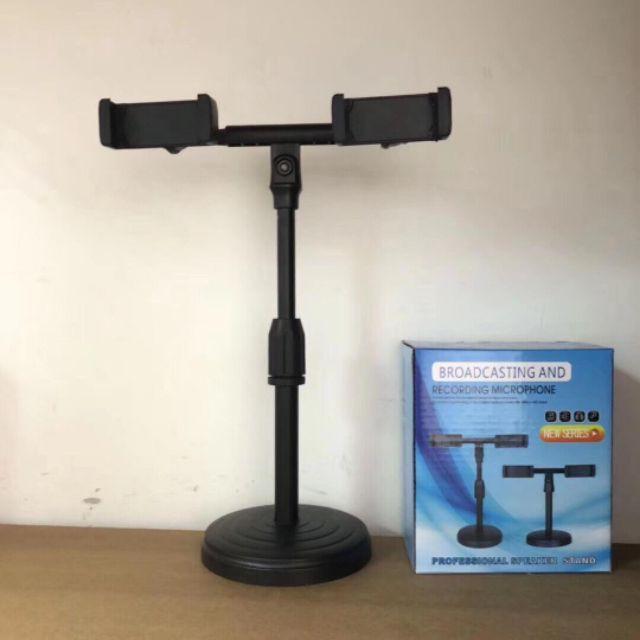 Bộ giá đỡ kẹp 2 điện thoại để bàn livestream